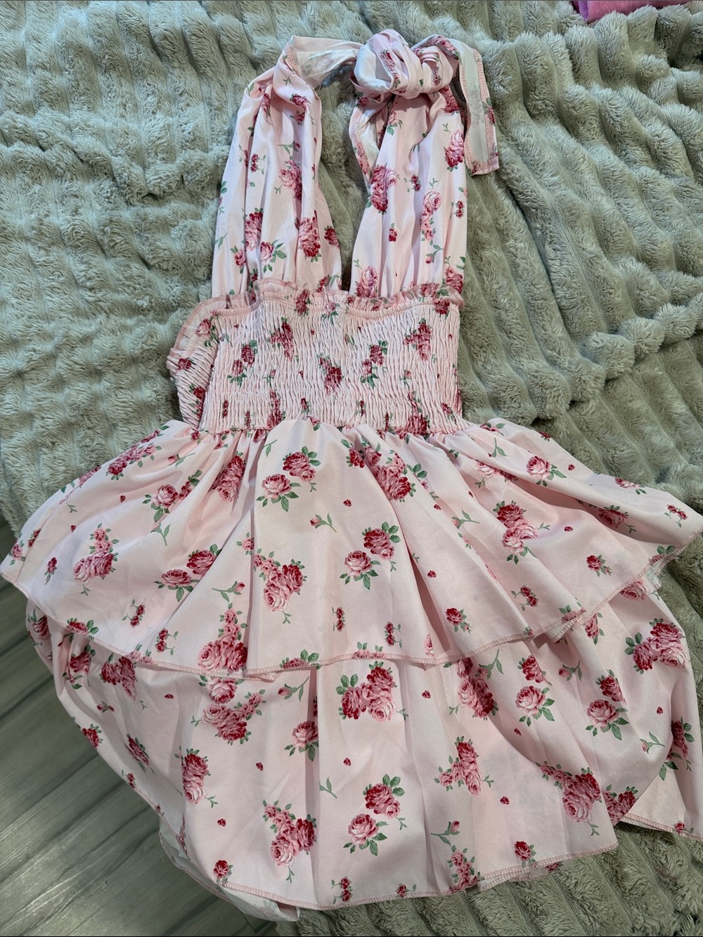 SHEIN Pink Floral Tiered Ruffle Dress